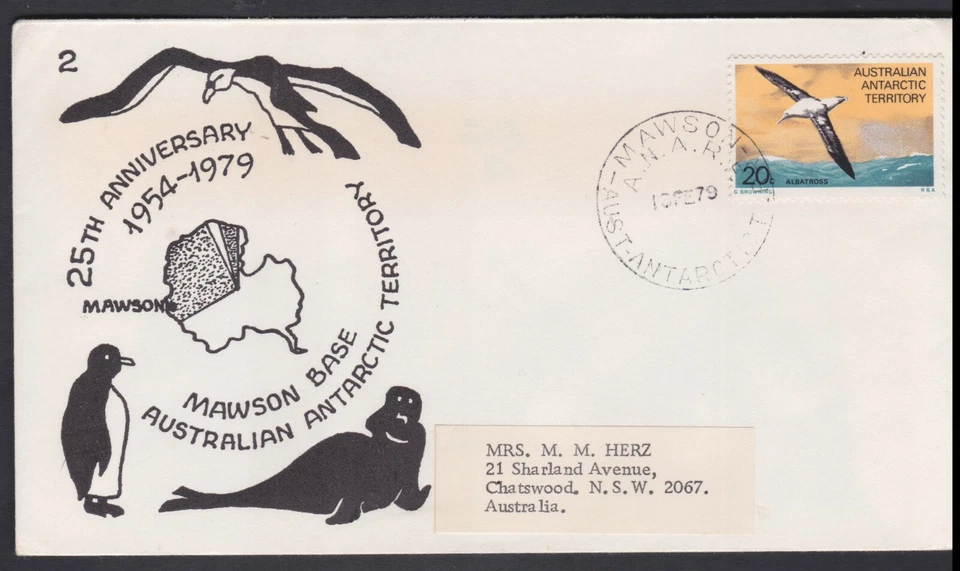 Cubierta AAT 20c Mawson Base ANARE 25 aniversario 1979 Foto 1 de 1