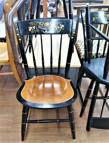 Nichols & Stone  Hitchcock SET OF 4 Side Chairs Black w Gold Harvest Stencil Cover