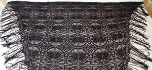 Black Handmade Cotton Crochet Embroidery Fringe Wrap Shawl. - Picture 1 of 7