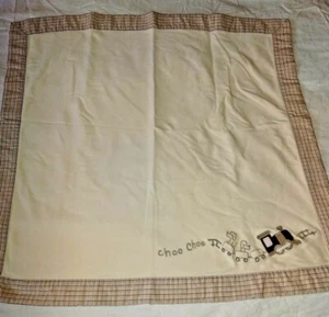 Gymboree Boy Girl Baby Blanket Brown Cream Choo Choo Train Security Lovey Plaid - Picture 1 of 5
