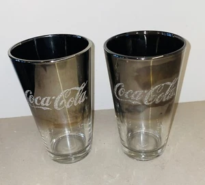 Vintage Libbey Coca-Cola Silver Fade Pint Glass Tumblers Raised Etching Set of 2 - Picture 1 of 8