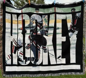 Hockey Game Cotton Tapestry Weave Throw Blanket 56x50 chalktalksports Score Rink - Picture 1 of 6