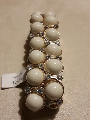 Brazalete elástico Coldwater Creek Lumina nuevo con etiquetas perlas de imitación blancas pedrería dorado Foto 1 de 4
