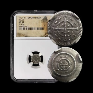 HUNGARY. 1131, Denar, Silver - NGC MS62 - Vak Béla, Bela II the Blind 027 - Picture 1 of 5