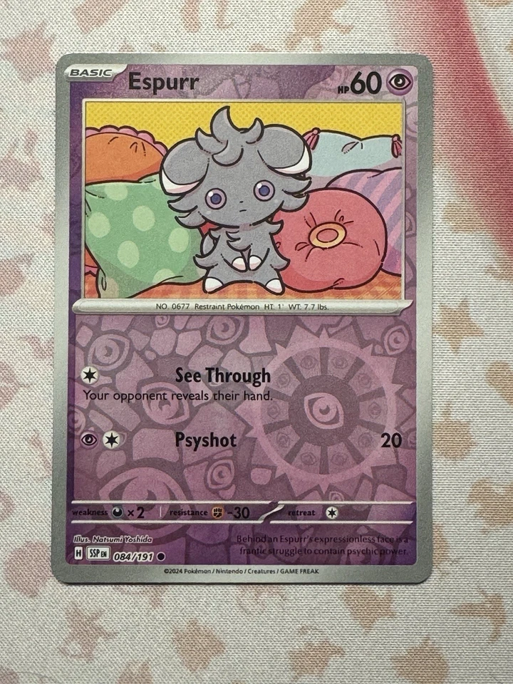 Pokémon TCG Espurr 084/191 Sv08: Surging Sparks Reverse Holo - Image 1 of 1