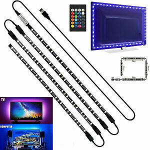 4 x 50CM TV LED Backlight USB 5050 RGB LED Strip Light Remote Kit 5V 30Leds/M