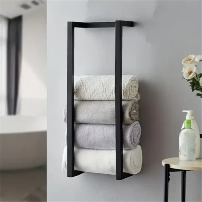 LIFELOOK Wall Mounted Towel Rack Metal Storage Shelf Holder Rail Bathroom Organizer Black