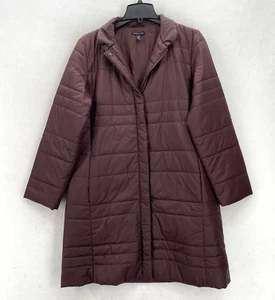 Eileen Fisher Ecodown Puffer Jacket Women's M Dark Mauve Full Zip Long Length - Picture 1 of 11