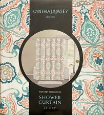 Cynthia Rowley Orange Green Tapestry Medallion  Fabric Shower Curtain