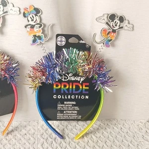 New LGBTQ Pride Disney Mickey & Minnie Bouncing Mouse Headband Rainbow tinsel - Picture 1 of 7