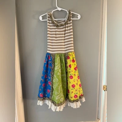 Vestido Mostaza Pie Niñas Talla 6 Retazos Boho Boutique Borde de Encaje Foto 1 de 4