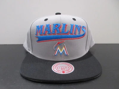 Miami Marlins Hat Cap Snap Back Gray Black MLB Baseball Logo Florida Mens - Image 1 of 4