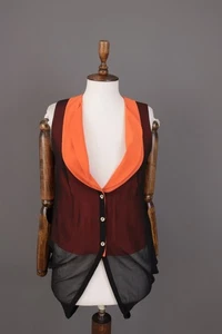 MISSONI Orange Black Cotton Shawl Collar Lace Overlay Button Front Vest Size 36 - Picture 1 of 13