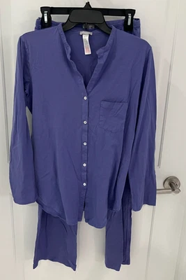 Hanro Button Front Purple Cotton Deluxe Pajama Set Loungewear Pant Top SMALL EUC - Image 1 of 4