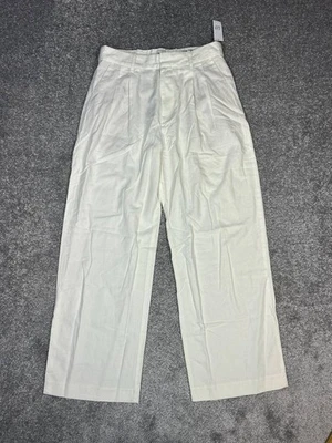 Gap 365 High Rise Linen Blend Pants Womens 4 Petite White Pleated Wide Leg New - Image 1 of 4