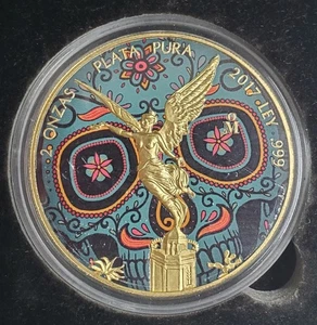 DIA DE LOS MUERTOS Day of the Dead Libertad 2oz Silver Coin Mexico 2017 - Picture 1 of 8