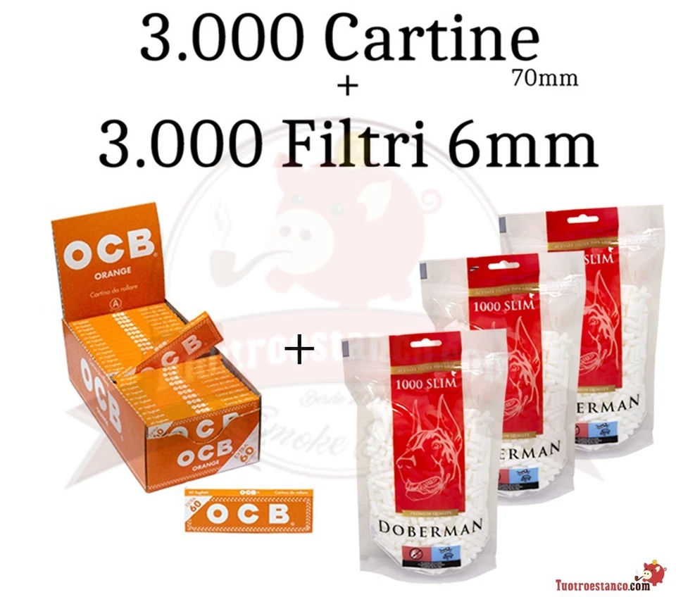 3.000 Cartine OCB Orange Arancione 70 mm + 3.000 FILTRI Doberman 6 x 15mm - Imagen 1 de 4