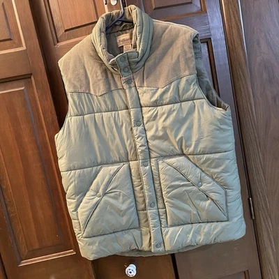 ruff hewn vest Mens L Puffer Zip, Snap, Pockets Corduroy Trim hunter green  - Image 1 of 4