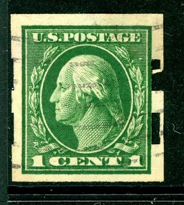USA 1912 Washington 1¢ Green Schermack Type III Perfs SL Wmk Sc# 408 VFU N119 - Image 1 of 4