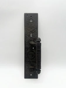 Antique 1890s Eastlake Art Deco Cast Iron Door Pull Handle with Backplate - Picture 1 of 14