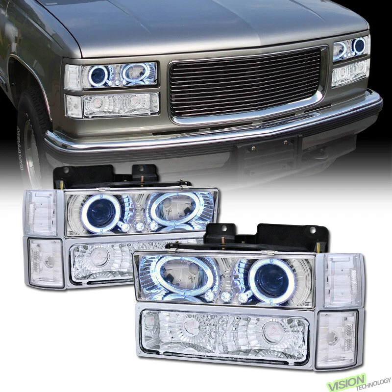 Chrome LED Halo Projector Headlight+Signal+Corner K2 For 94-99 GMC C10 Truck/Suv - Image 1 of 2