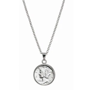 Silver Mercury Dime Silvertone Pendant with 18" Chain - Picture 1 of 7