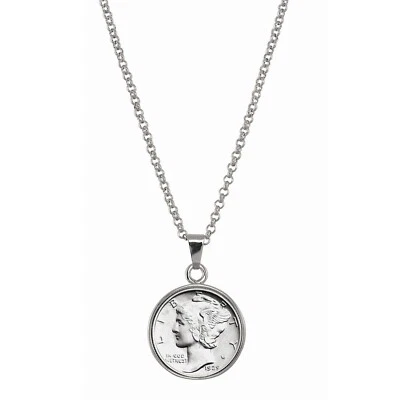 Colgante de plata de diez centavos de mercurio con cadena de 18" Foto 1 de 4