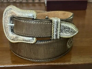 Tony Lama Size 28 Brown Leather with Two Heart Conchos Belt - Picture 1 of 9