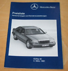 Preisliste Mercedes  PKW    R 129 - W 140  - W 201 - W 124 - ab 04.03. 1991