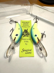 2 NEUE Vintage STANFORD KÖDER Zedernholz 3/8oz SMOKIN' SHAD Flat Side CRANKBAITS - Bild 1 von 4