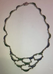 Vintage Signed U46 Sterling Blue Green Statement Necklace Made In India - Picture 1 of 10