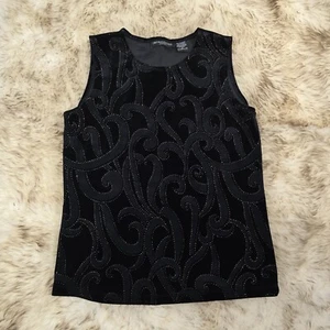 Vintage Impressions Lifestyle Women's Tank Top Sz. S Black Glitter Velour Top  - Picture 1 of 9