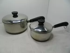 Revere Ware 1 Qt & 2 Quart 1801 Copper Clad Bottom Sauce Pans w Lids Made in USA - Picture 1 of 17