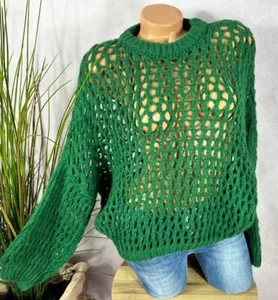 weicher crop Pullover Pulli Häckel Netz Strick Italy GRÜN 36 38 40 - Bild 1 von 5