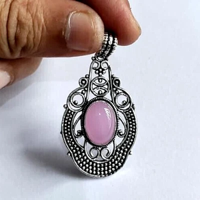 Dije colgante vintage de piedra suelta enchapada en plata 925 oxidada calcedonia natural Foto 1 de 4