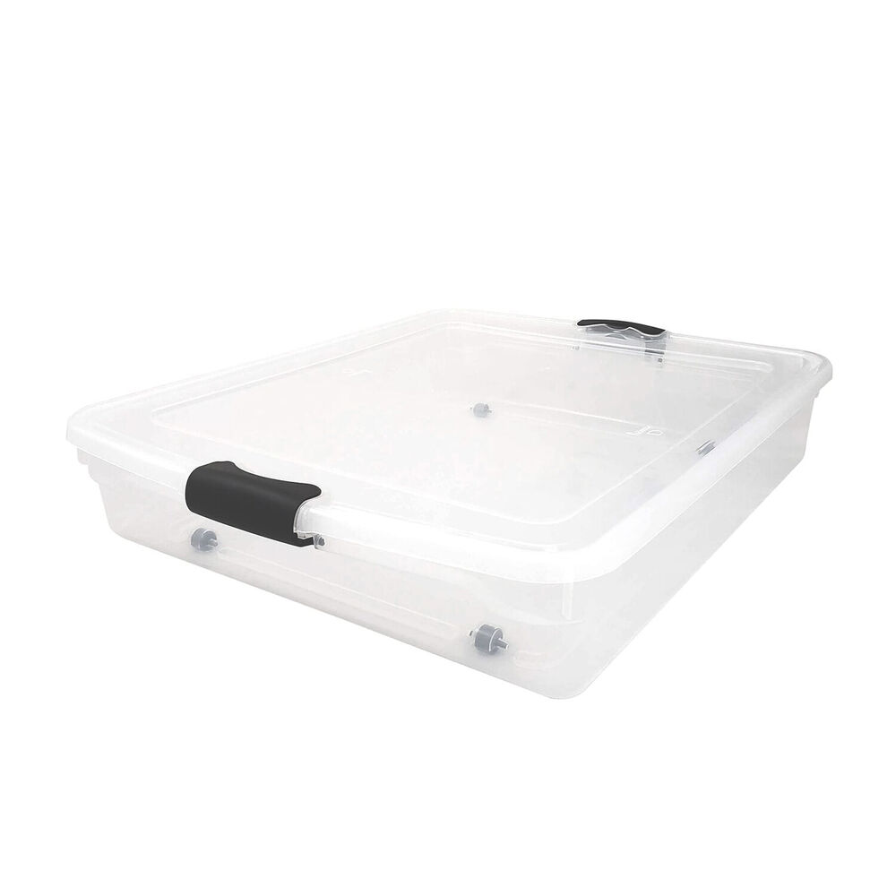 Homz 56 Qt Full/Queen Underbed Clear Plastic Latching Storage Container, 2 Pack