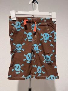 Boys Mini Boden Chocolate Teal Skull Baggies Shorts Size 5/6. EUC - Picture 1 of 6