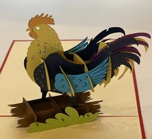 Rooster 3D Pop Up Card Cock Bird Farm Animal Feathers Noisy Hen Easter Outside - Picture 1 of 3