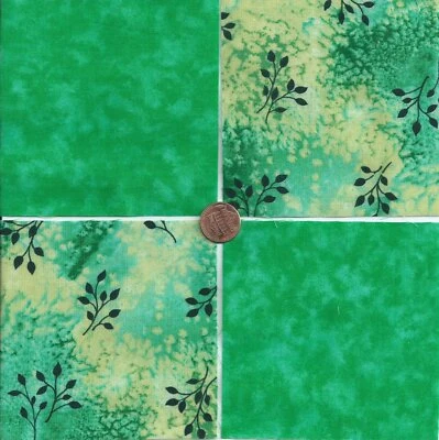 Квадраты для лоскутного одеяла из 100% хлопка с черными цветами и зелеными 4 дюйма TB1 - Изображение 1 из 4