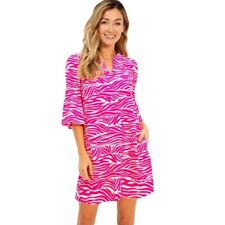 Jude Connally women's pink/white zebra print half sleeve swing dress sz medium
