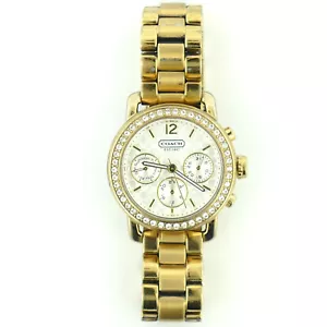 AUTHENTIC COACH WHITE DIAL GOLD PLATED MIDSIZE CHRONO WATCH FOR PARTS OR REPAIRS - Picture 1 of 8