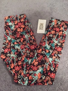 LulaRoe Disney Black Red Orange Blue Floral Bambi OS Unicorn Leggings - Picture 1 of 4