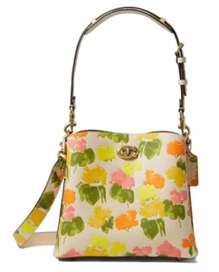 NEU Authentisch Coach Aquarell Blume Weide Eimer Leder Beige Multi CC387 - Bild 1 von 7