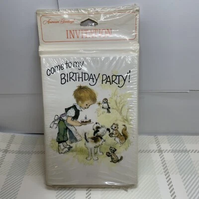 Vintage 8 Pack American Greetings Child Birthday Invitations Boy With Animals - Image 1 of 2