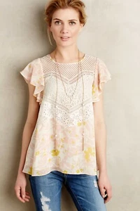 Anthropologie Fluttered Flores Lace Blouse / Top by HD in Paris Sz 4 - Picture 1 of 8