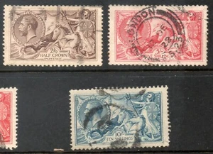 GB KGV 1918 SG414-417 Seahorse conjunto de 3 Cat £400+ 3 estampillas - Imagen 1 de 2