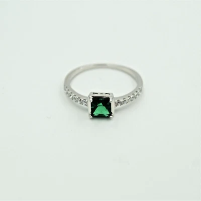 Smaragd Ring mit Zirkonia Steine, Sterlingsilber925, Ringgröße  57, quadratisch - Bild 1 von 4
