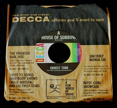 ERNEST TUBB-HOUSE OF SORROW / NO LETTER TODAY-1962-31428-UNPLAYED NEW OLD STOCK - Image 1 of 4