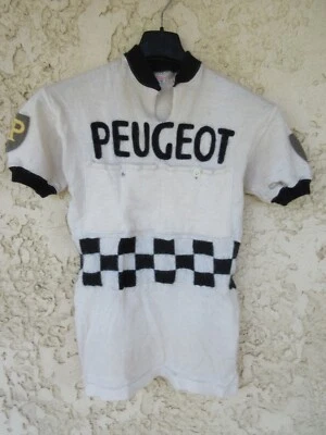 Maillot cycliste PEUGEOT BP ENGLEBERT 1963 vintage porté par SCOB shirt laine - Photo 1/4