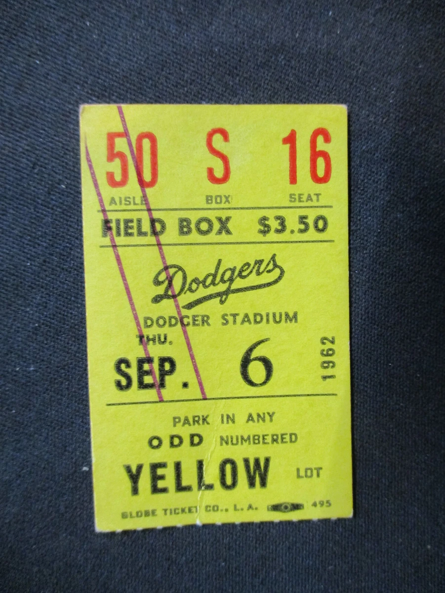 Los Angeles Dodgers Baseball 1962 Vintage Sports Ticket Stubs for